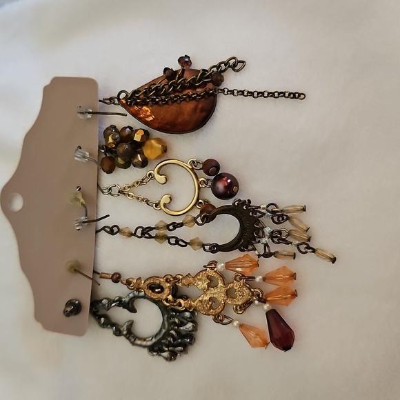 Vtg Set of Six Single Boho Gypsy Chandalier Dangle Hook Earrings - Picture 4 of 4